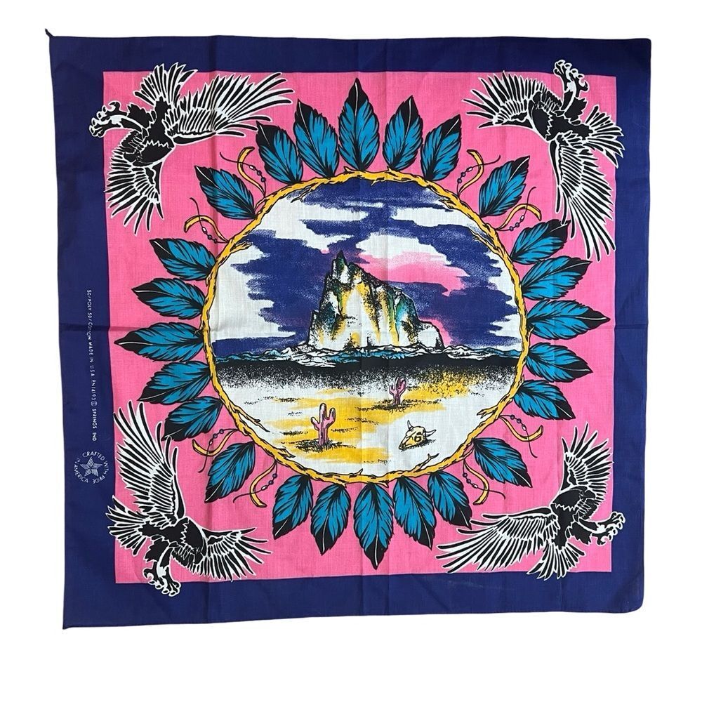 Vintage New Springs Industries Hawk Indian Desert Rock Bandana Pocket Square